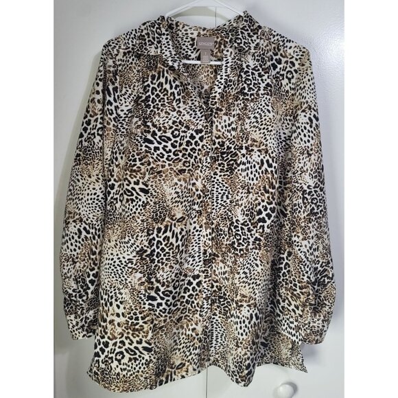 Chico's Tops - CHICO'S Womens SZ 1 (US M) Brown Animal Print Button Up Blouse Career Mob Wife